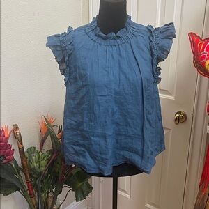 Sea Flutter Sleeve Top small India lined button back